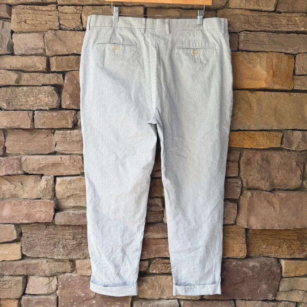 Banana Republic Mens 38x26 Slim Tapered Crop Fit Pants Seersucker Stripe Cuffed